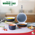 Wonderchef Eco-Glide Saucepan | Chemical-Free Ceramic Coating | 16cm, 1.75L | Healthy, Low Oil Meals | Scratch-Resistant | Stainless-Steel Handle | Gas & Induction Compatible | Grey | Easy to Clean