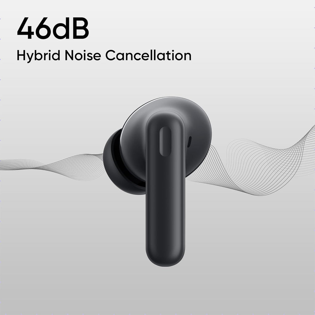 realme Buds T310 True Wireless in-Ear Earbuds with 46dB Hybrid ANC, 360° Spatial Audio, 12.4mm Dynamic Bass Driver, Upto 40Hrs Battery and Fast Charging (Vibrant Black)