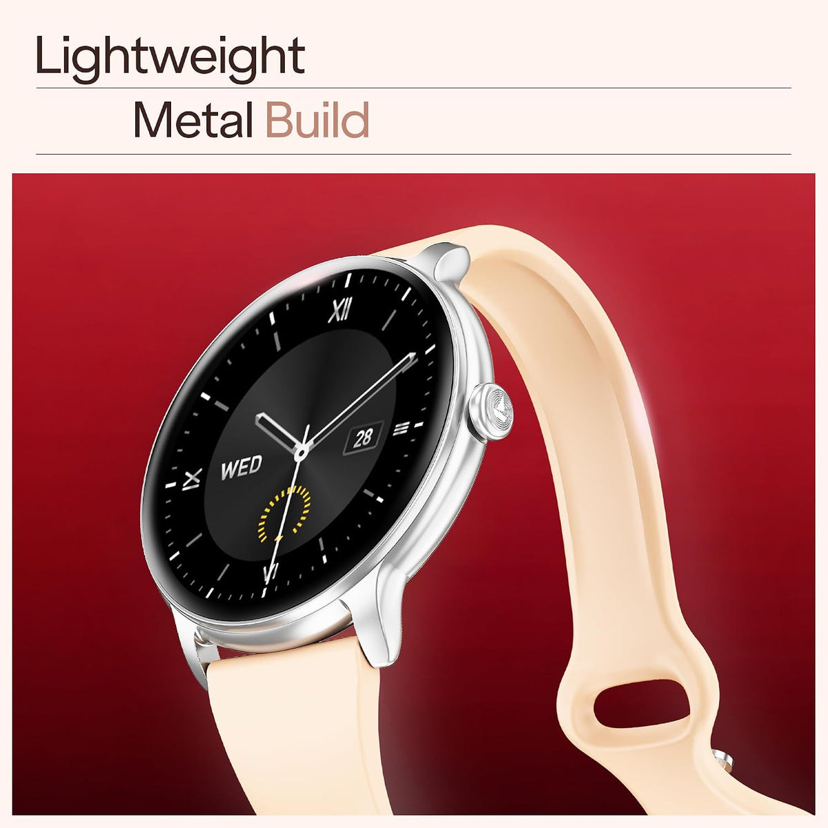 boAt Chrome Iris Fashion Smart Watch for Women - Elegant Ultra-Sleek Dial, Light-Weight Metal Body, 1.32" AMOLED Display, 1000 Nits, AOD, Female Wellness Tracking Watch for Woman (Silk Skin)