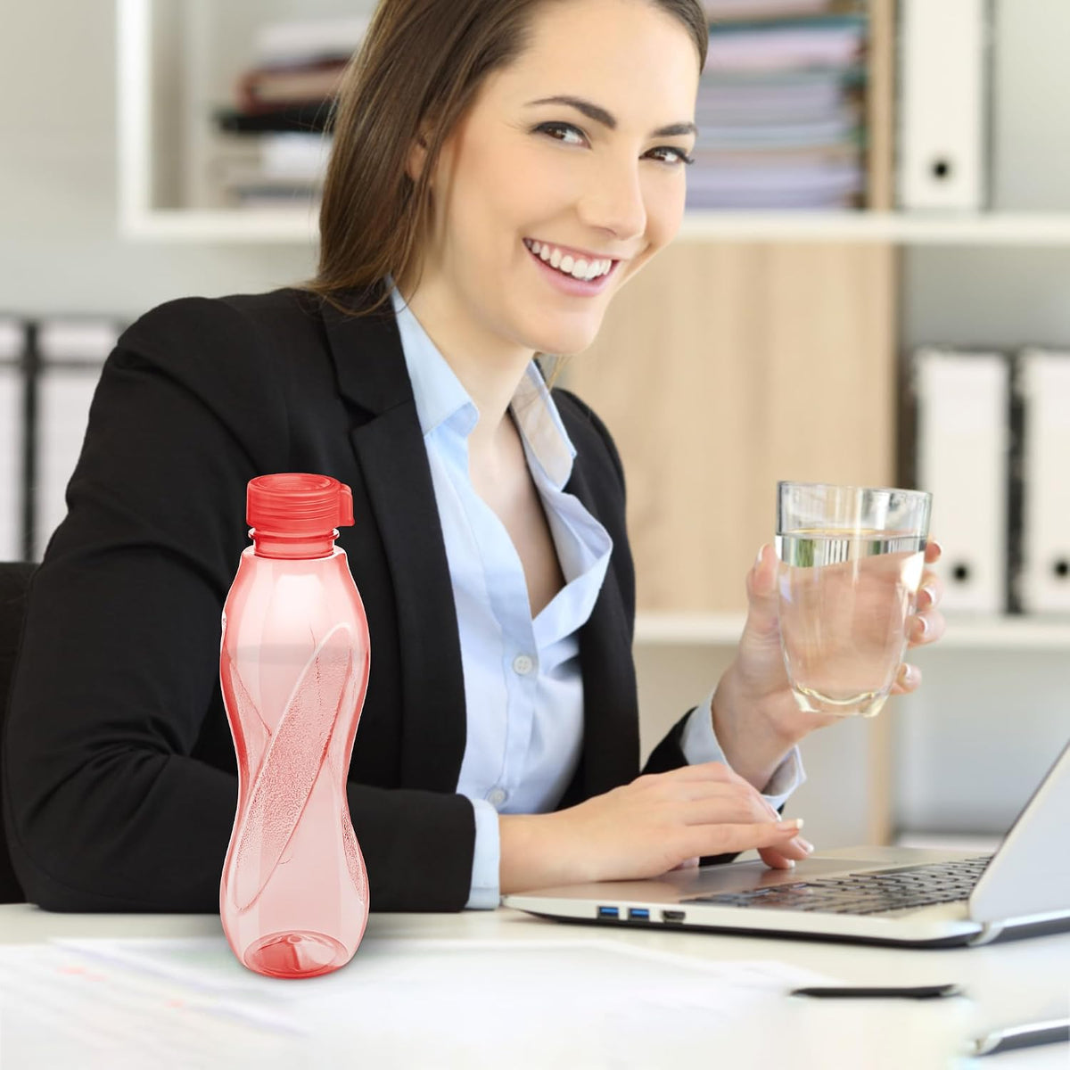 MILTON Oscar 1000 Pet Water Bottles, 1 Litre Each, Set of 12, Red Reusable Plastic Fridge Bottle Set, BPA Free and Leak Proof Bottles for Travel, Work