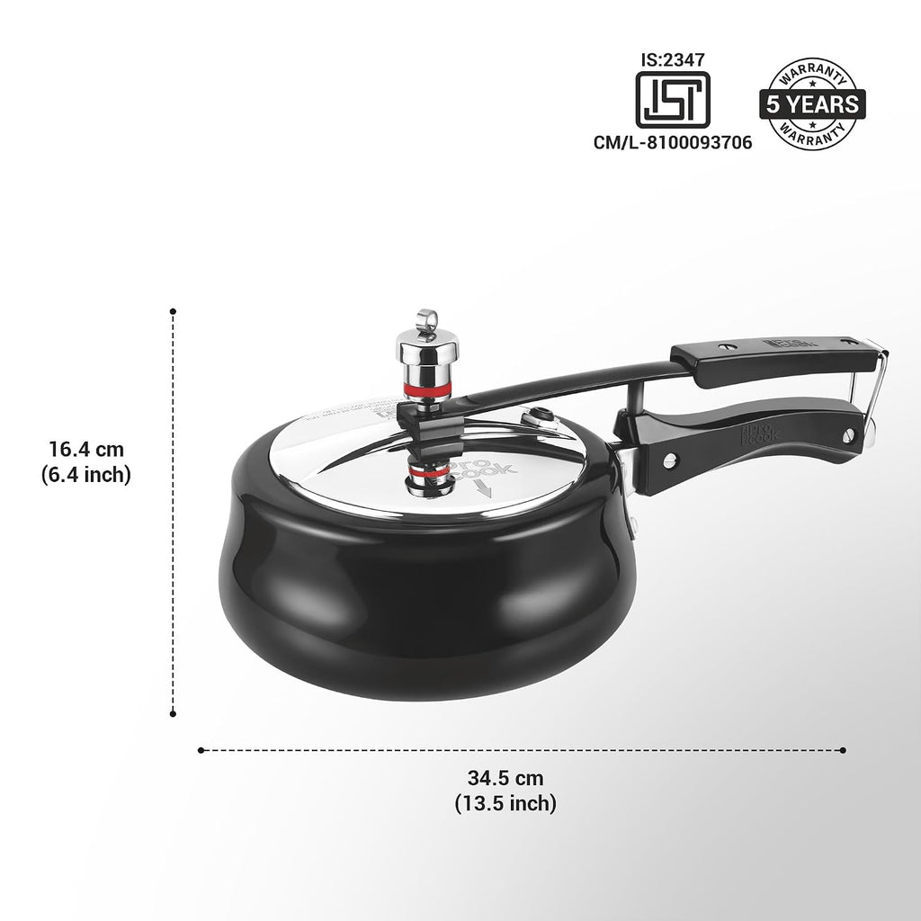 Milton Pro Cook Induction Cookware & Gas Stove Friendly Hard Anodized Royal Curve Pressure Cooker 2 Litre | SS304 Stainless Steel Inner Lid | 2X Harder Alloy Steel | ISI Certified | 5 Year Warranty