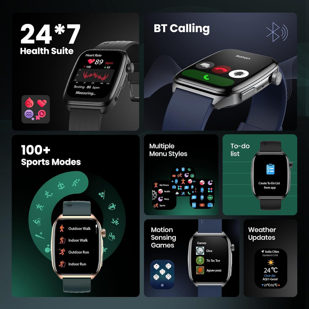 Titan Smart 4.0 Smart Watch with 1.93” AMOLED Display, Infinite AI Watch Faces, AI Voice assistant, Smart Hydration, Multiple Menu Styles, QR Hub, 100+ Multisports, BT Calling, HRM, SpO2 - Teal Green