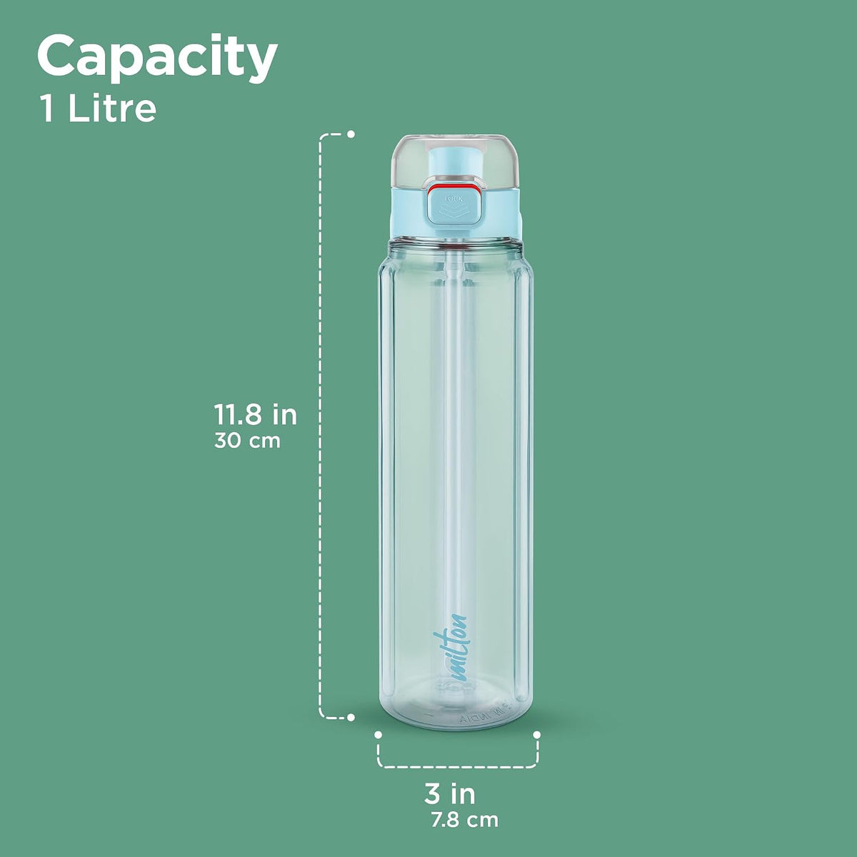 MILTON Aston 1000 BPA & BPS-Free Water Bottle 1 ltr | Food-Grade Plastic | One-Click Open | Leak-Proof | Sip & Gulp Lid I Ideal for Office, School, College, Gym, Blue