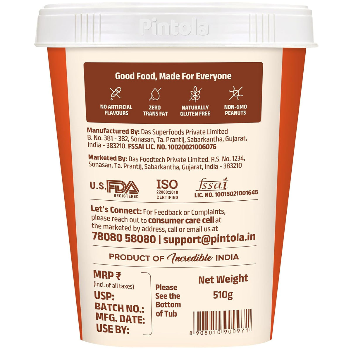 PINTOLA High Protein Peanut Butter Chocolate Flavour Crunchy 510g