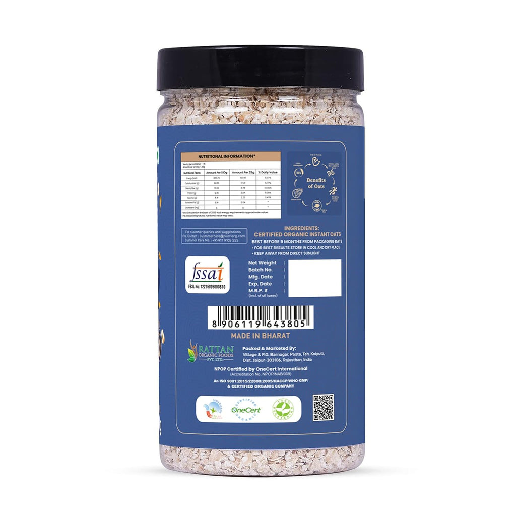 Nutriorg Organic Instant 400g & Steel Cuts Oats 750g (Combo of 2), Gluten Free, Weight Management, Fiber Rich Oats