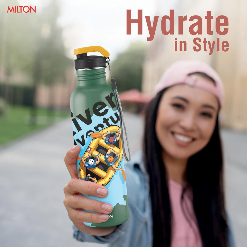 MILTON Marine 900 Stainless Steel Water Bottle, 2 Leakproof Lid, Single Walled, ISI Certified I For School, Office, Gym I 880 ml, Military Green