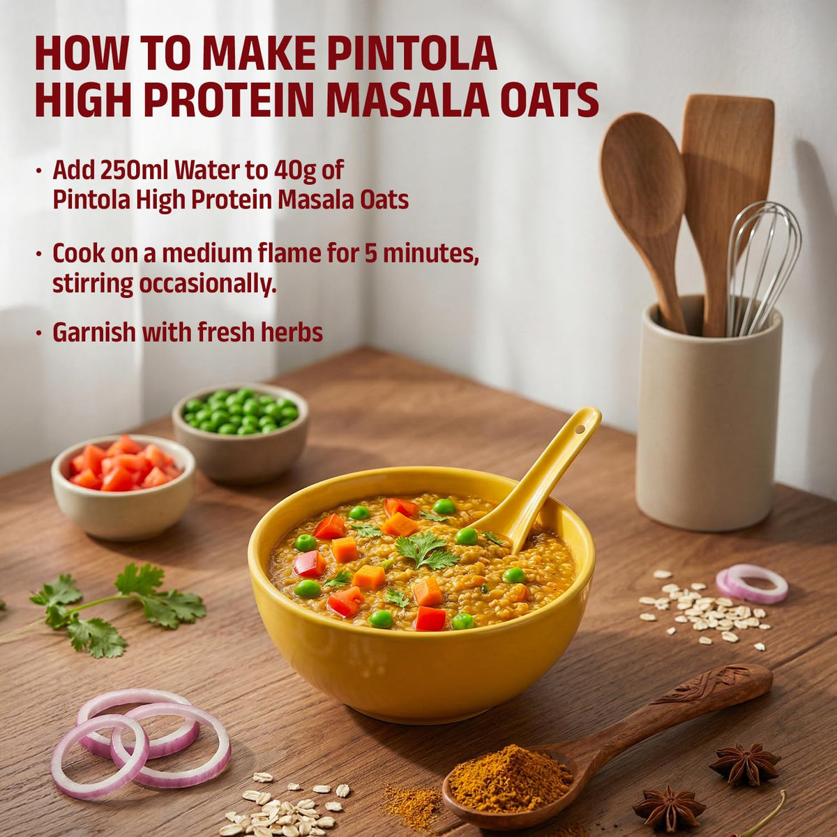 Pintola 26g High Protein Masala Oats 750g, Magic Masala, Breakfast Cereal with High Fiber & Veggies, No Palm Oil, No Preservatives, 5 min Healthy Snack, Helps Manage Weight, Gym Endurance & Gut Friendly