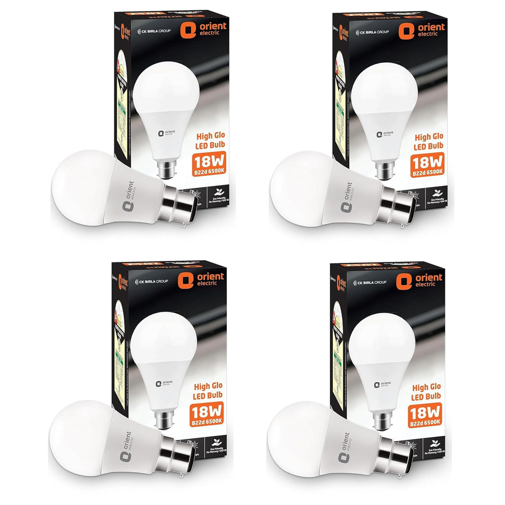Orient Electric High Glo LED Bulb 18W, B22d cap, 6500K (Pack of 4)