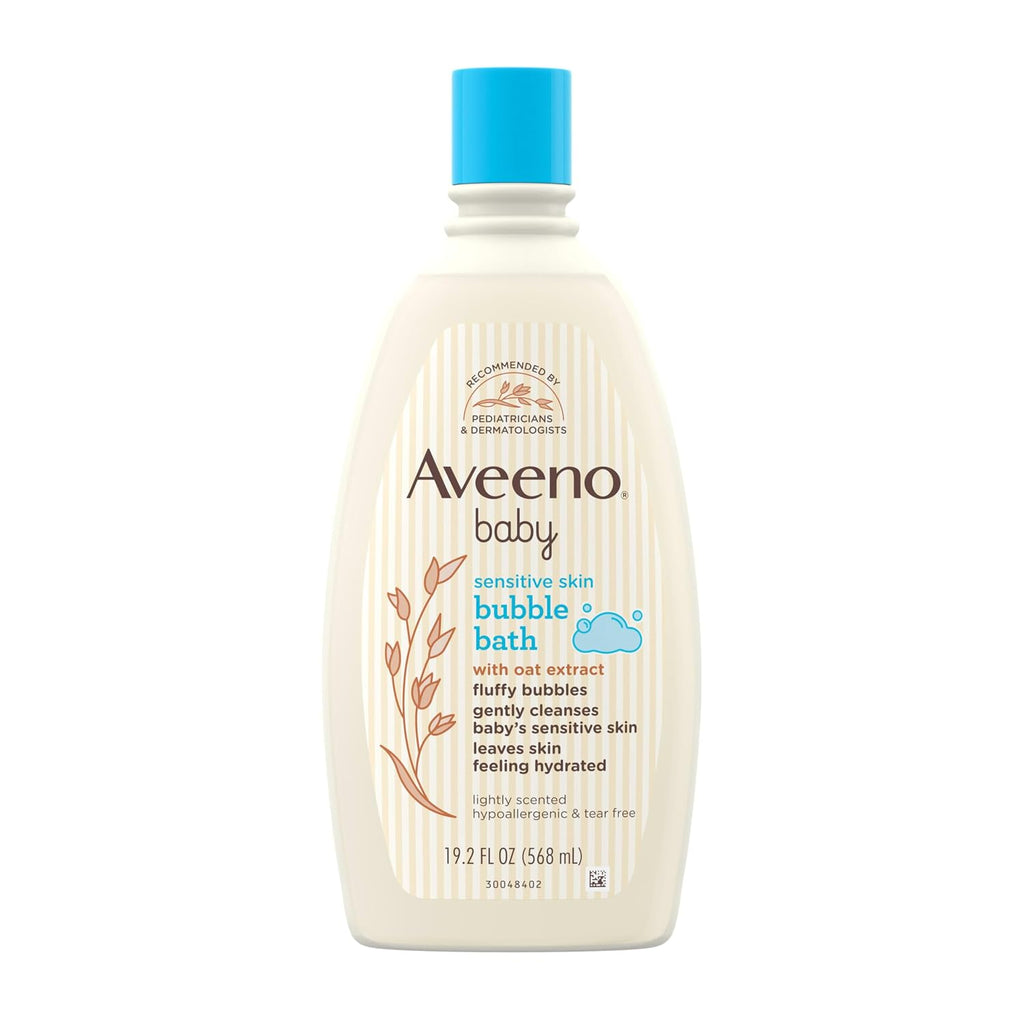 AVEENO BABY Sensitive Skin Bubble Bath with Oat Extract, Gently Cleanses and Leaves Skin Feeling Hydrated, Tear-Free Formula, Hypoallergenic, Paraben-, Phthalate-, Soap- & Dye-Free, 19.2 fl. Oz 568ML