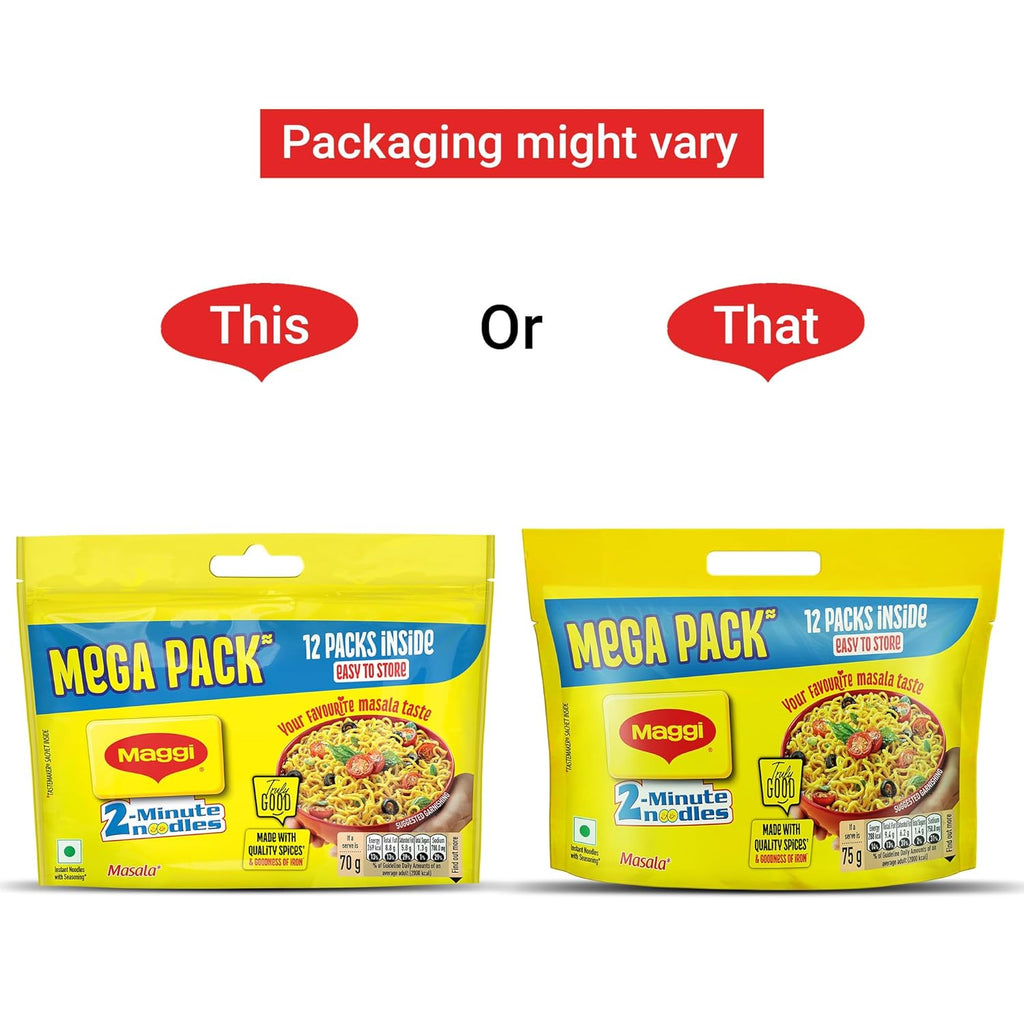 MAGGI 2-Minute Instant Noodles,840/900g Pouch (Pack of 12, 70/75g each)