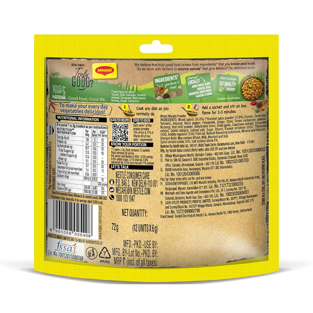 MAGGI Masala-Ae-Magic Vegetable Masala, 72 Grams Pouch (6 G x 12 Sachets)