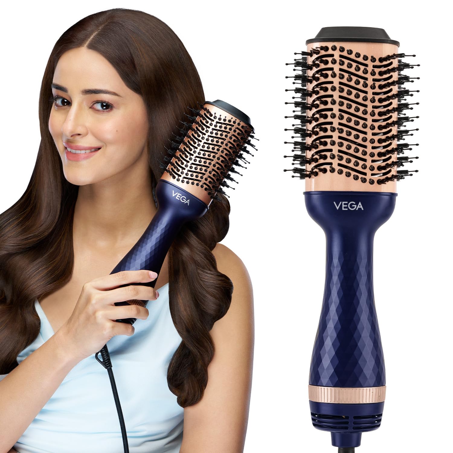 Vega Pro Volumizer Hair Blow Dryer Brush, 3 in 1 Hot Air Brush, 360° Airflow Vent, 2 in1 Quick Drying & Styling, 3 Heat/2 Speed Settings, Hair Dryer Brush, Blowout Volumizer Brush(1000-1200W, VHSD-02)
