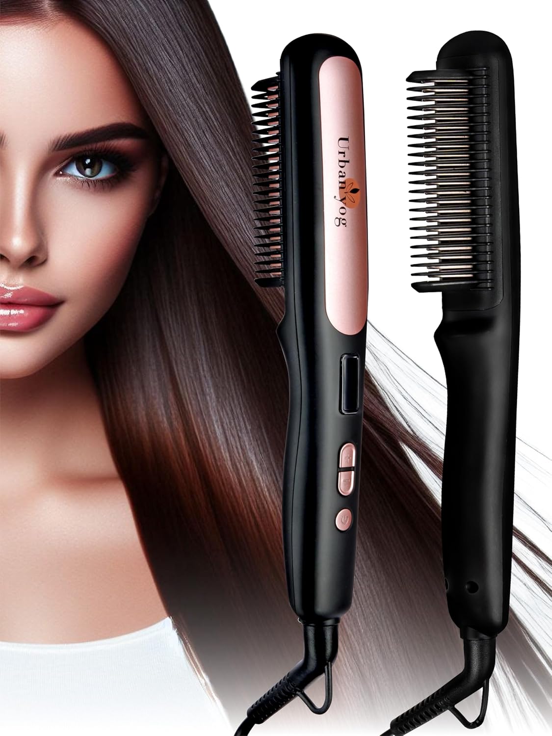 Urban yog MakeMeeBold Hair Straightener Brush & Automatic Hair Curler, Frizz Free Hair, Easy Two-Way Curling, Ceramic Coated, 5 Temperature Controls, 4 Curl Settings, Anti-Scald Design, 1200W, Black