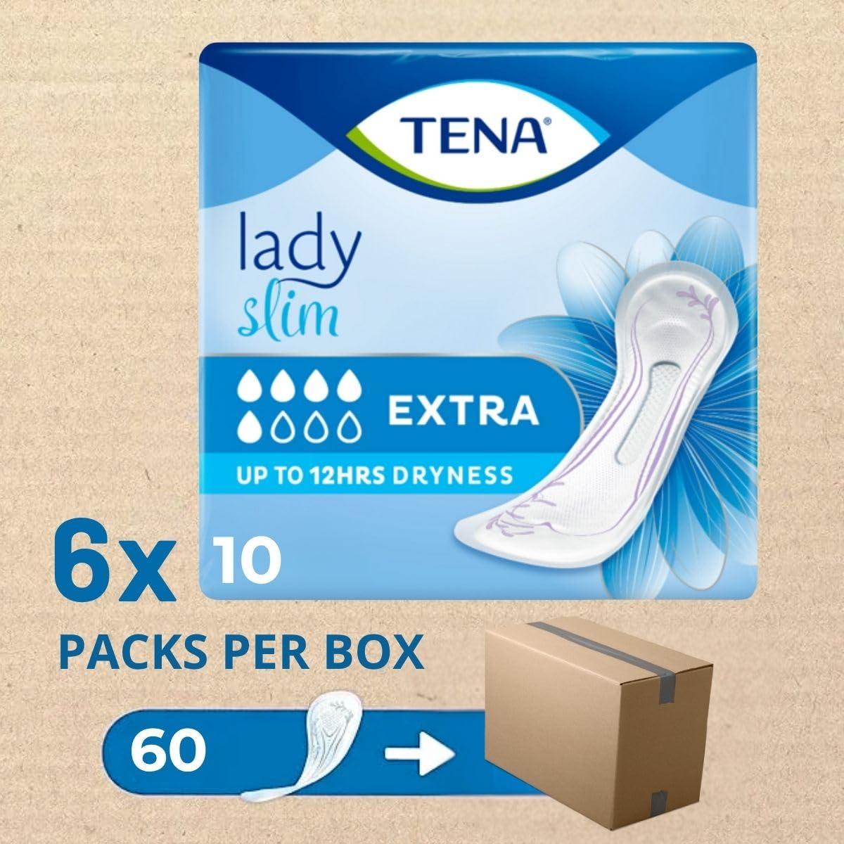 TENA Lady Extra Bladder Control Pads for Medium,Unexpected Urine Leaks | 60 Pcs | Upto 12 hrs Dryness | Incontinence Pads for Women | 31 Cm Long | World's Leading Incontinence Brand