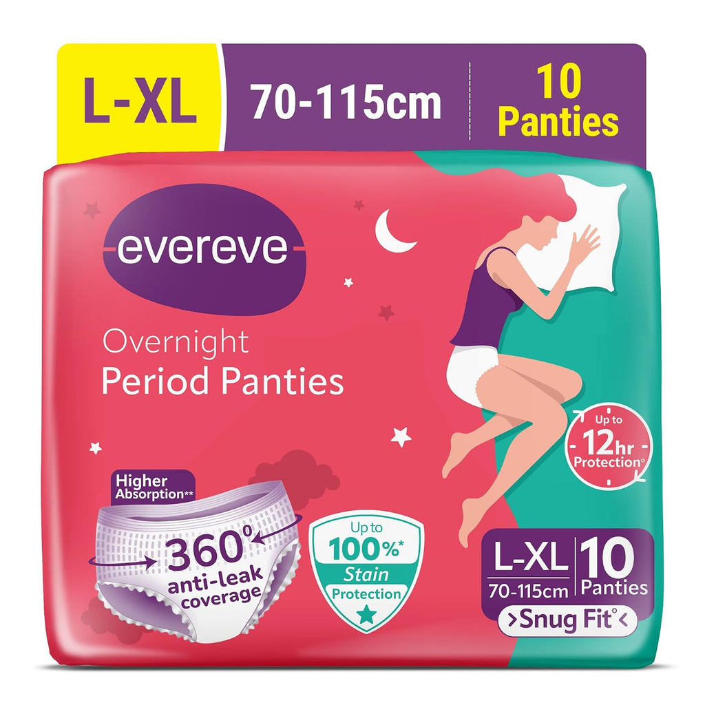 Evereve Period Panty For Girls & Women, (L-XL), 10 Pcs, 360 Degree Coverage, 0% Leaks, High Absorbency For Heavy Flow, Maternity Delivery Pads, Postpartum & Overnight Protection, Disposable Panty