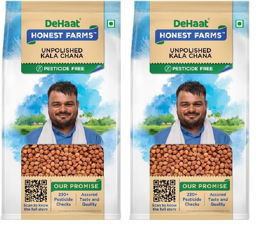 DeHaat Honest Farms Pesticide Free Unpolished Kala Chana 1 KG (Pack of 2)
