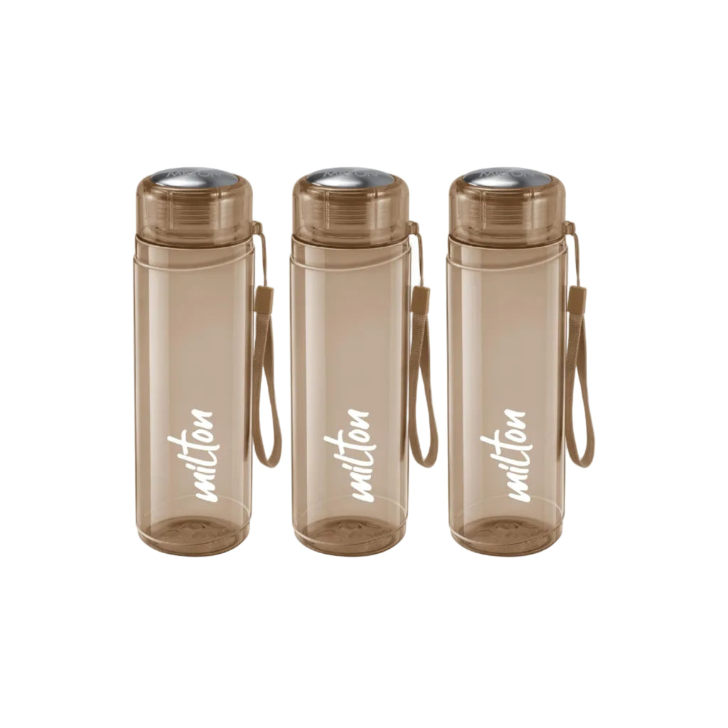 MILTON Hector 1000 Pet Water Bottle, Set of 3, 1 Litre Each, Brown, Reusable Plastic Fridge Bottle, BPA Free and Leak Proof Bottles for Travel, Work