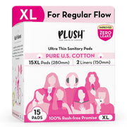 Plush Ultra-Thin Extra Large Sanitary Napkins for Women, 15 Pcs | For Light-Medium Flow | 2 Panty Liners