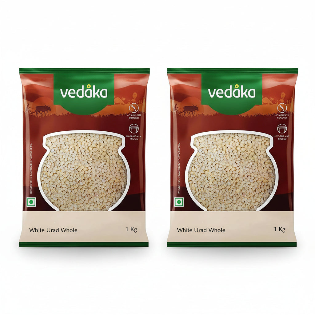 Vedaka Premium White Urad Whole, 1kg (Pack of 2)