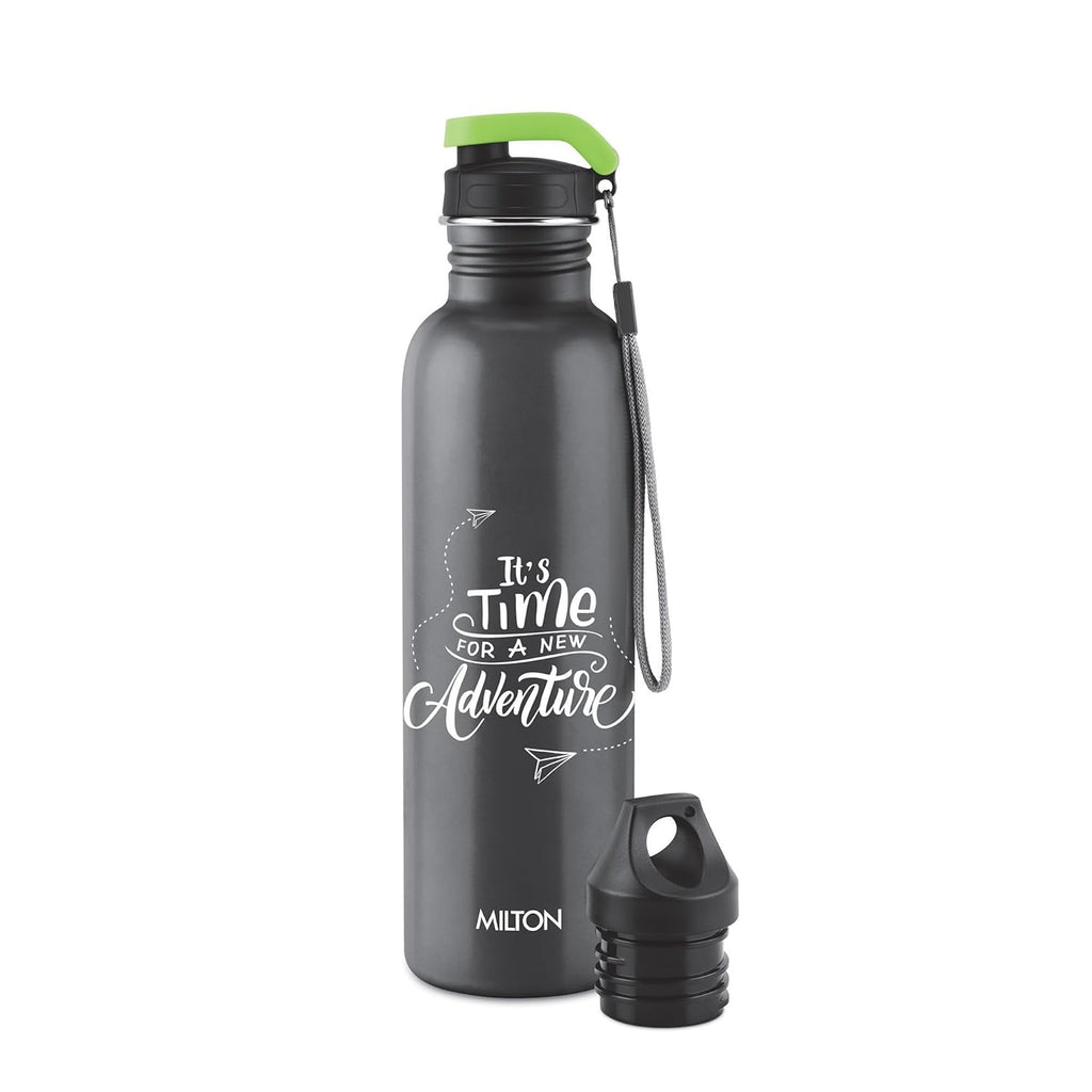 MILTON Marine 900 Stainless Steel Water Bottle, 2 Leakproof Lid, Single Walled, ISI Certified I For School, Office, Gym I 880 ml, Black