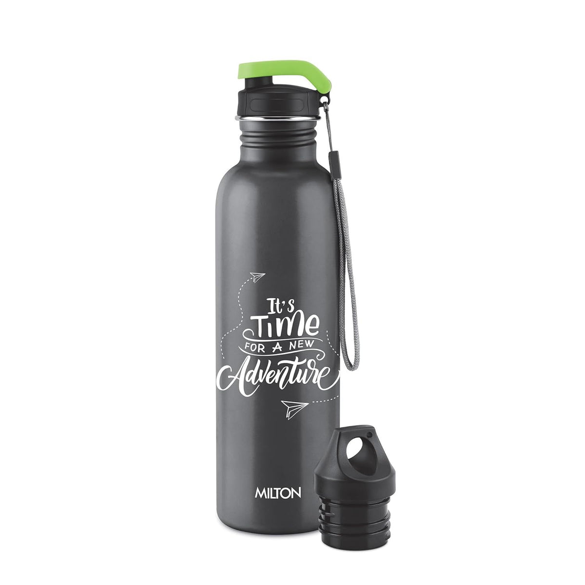 MILTON Marine 900 Stainless Steel Water Bottle, 2 Leakproof Lid, Single Walled, ISI Certified I For School, Office, Gym I 880 ml, Black