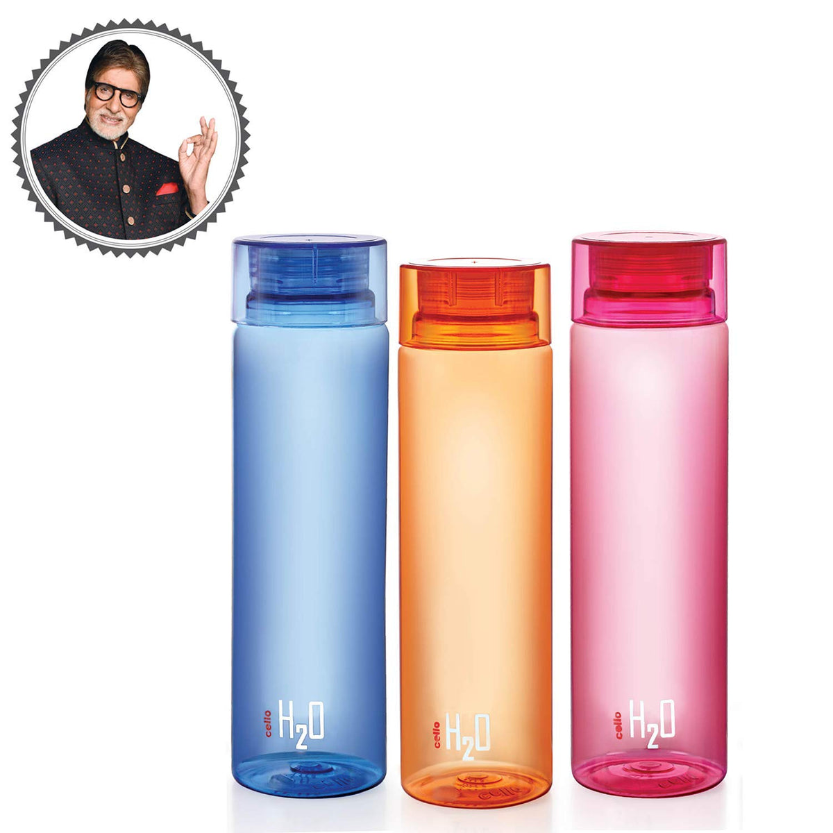 CELLO H2O Water Bottles Set of 3 Pcs For Daily Use, 1000ml Each Multicolor | Stylish & Unbreakable BPA-Free Leakproof Refrigerator Safe Pet Water Bottle For School, Office, Kitchen & Travel