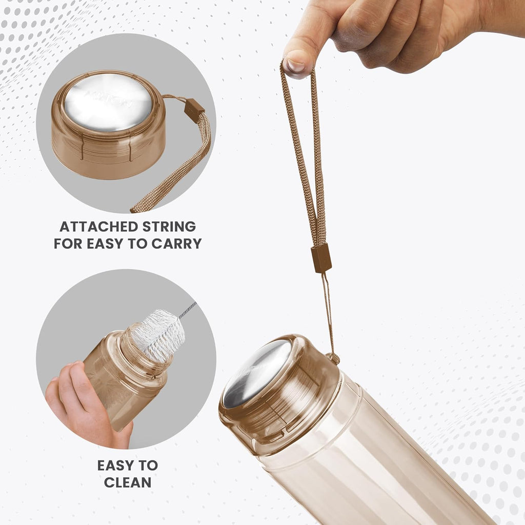 MILTON Hector 1000 Pet Water Bottle, Set of 3, 1 Litre Each, Brown, Reusable Plastic Fridge Bottle, BPA Free and Leak Proof Bottles for Travel, Work