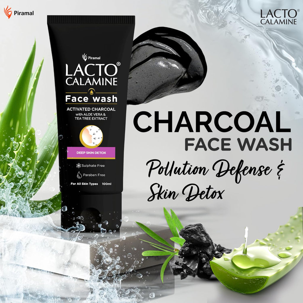Lacto Calamine Charcoal Activates Face Wash Aloe Vera &amp; Tea Tree Extract for Deep Skin Detox