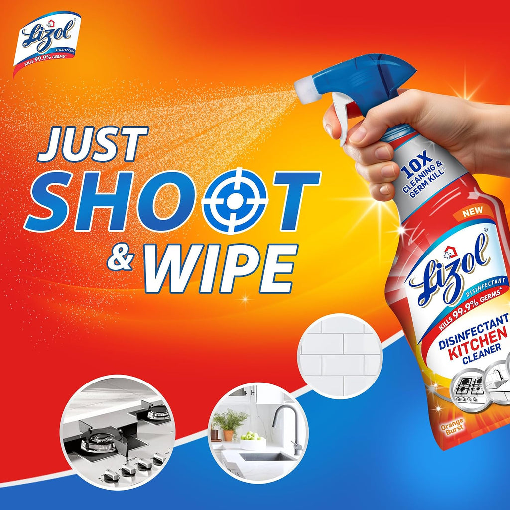 Lizol 450ml, Kitchen Cleaner Spray | Suitable for all Kitchen Surfaces, Gas Stove, Countertop, Tiles, Chimney and Sink | Kills 99.9% germs (Pack of 2)