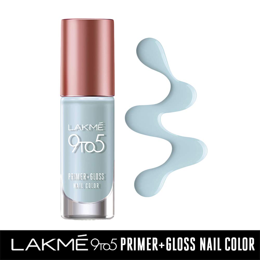 LAKMÉ 9 To 5 Primer + Gloss Glossy Finish Nail Colour, Blue Scape, 6 Ml