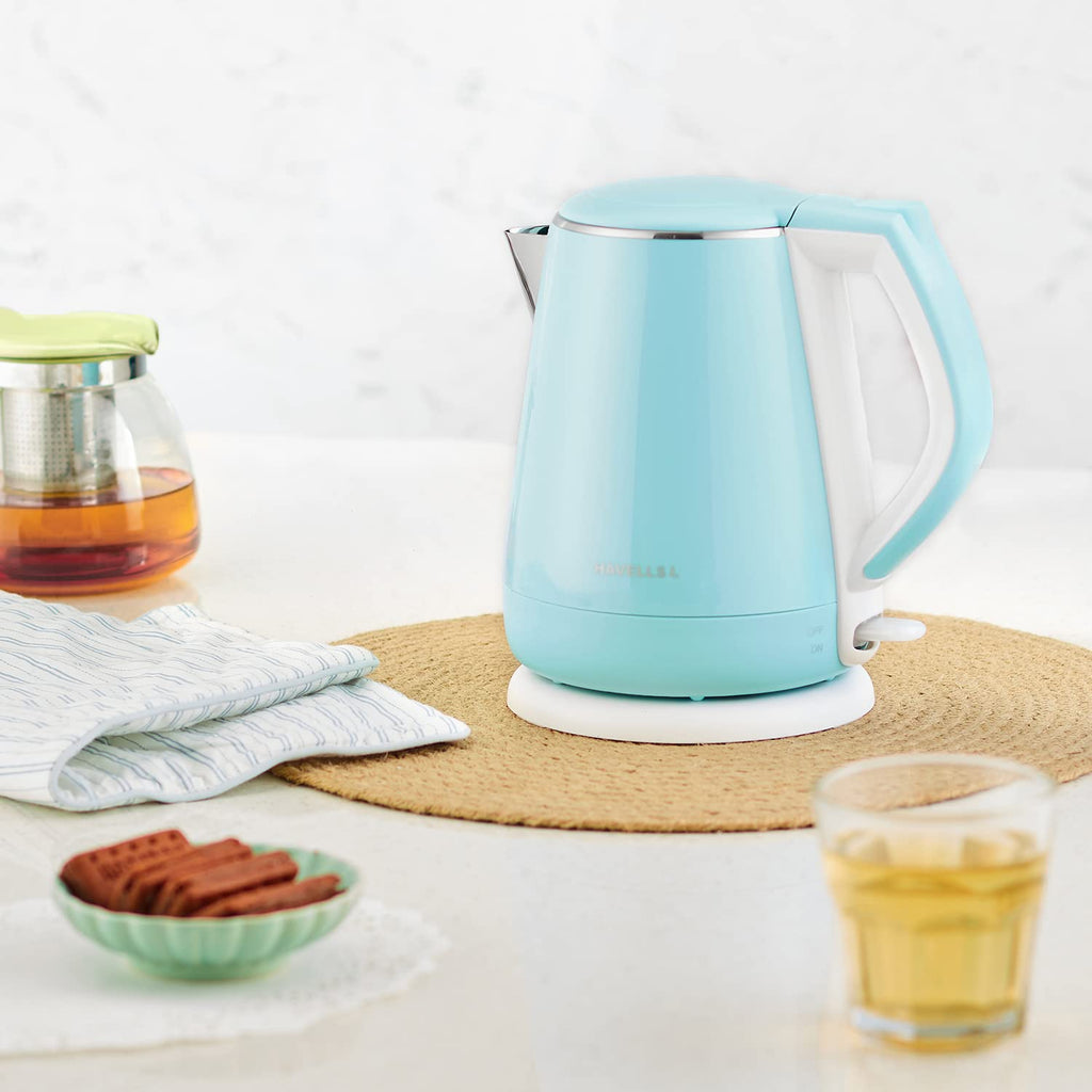 Havells Aqua Plus Electric Kettle 1.2 Litre, 1250 Watt | 304 Stainless Steel Inner Body | Cool Touch Body | Auto Shut-Off |Wider Mouth|2 Years Door Step Warranty by Havells (Blue)