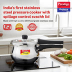 Prestige 2 Litre Stainless Steel Deluxe Alpha Svachh Outerlid Baby Handi Pressure Cooker|10 years warrantyDeep lid for spillage control|Gas & Induction compatible|ISI Certified