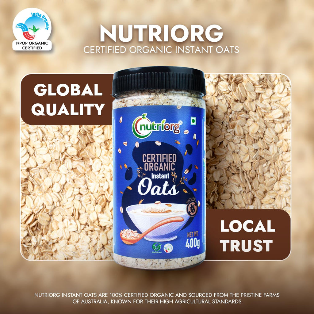 NutriOrg Instant Oats 400g | Organic & Gluten Free | High fibre & Protein Rich | Easy to Cook | Nutritional Breakfast