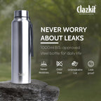 Clazkit Water Bottle Stainless Steel Sports/Fridge Bottle with Leak Proof Lid | Single Wall | For Home, Office, Gym, Travelling | Lightweight | BPA Free | 1000ml | Silver)