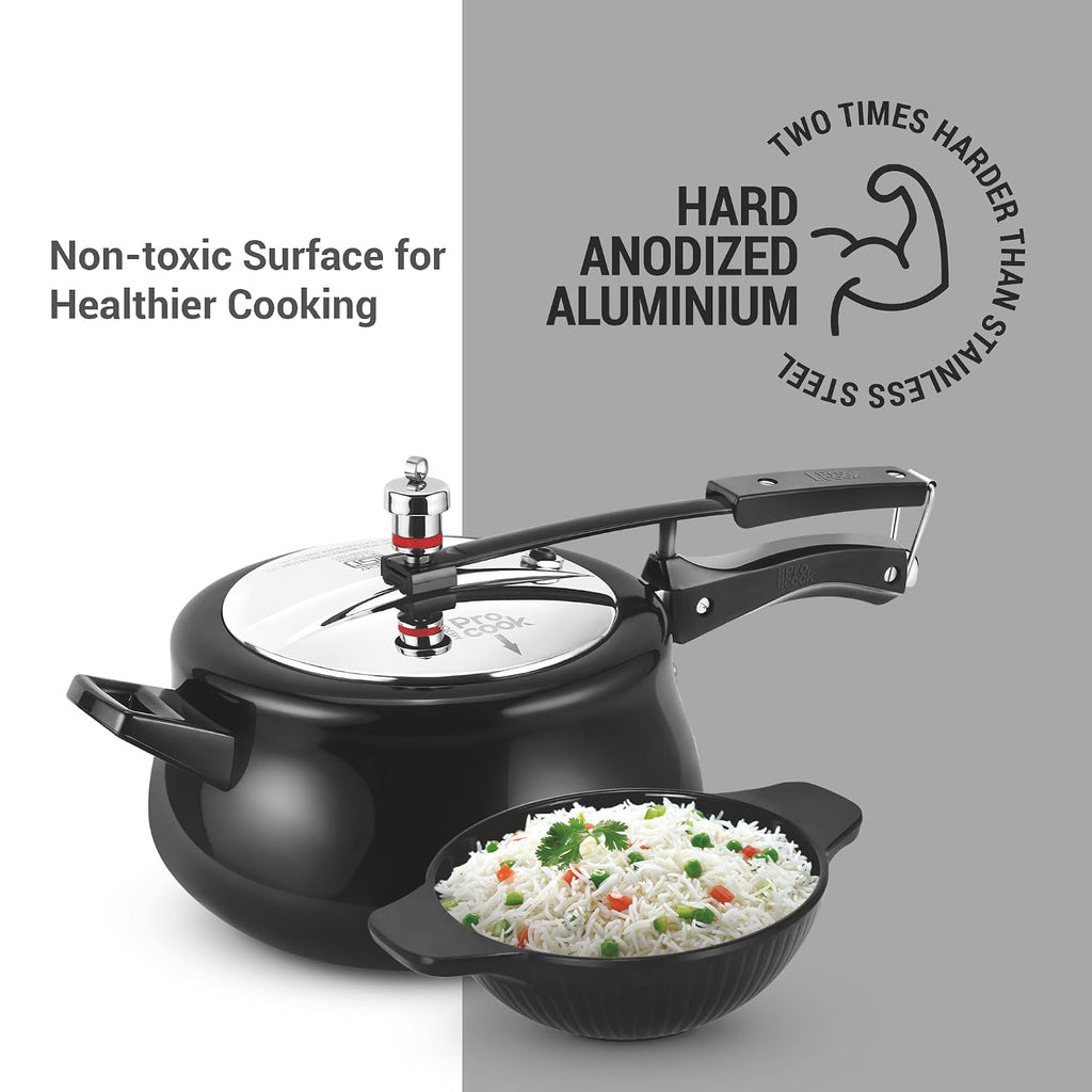Milton Pro Cook Induction Cookware & Gas Stove Friendly Hard Anodized Royal Curve Pressure Cooker 5 Litre | SS304 Stainless Steel Inner Lid | 2X Harder Alloy Steel | ISI Certified | 5 Year Warranty