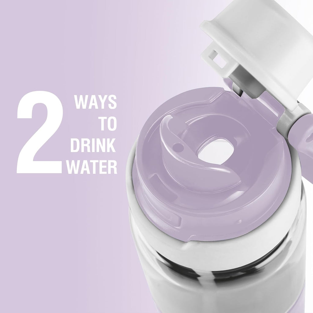 MILTON Navi 800 2-in-1 Lid Sip or Gulp Water Bottle 800 ml | Sturdy Handle I BPA Free| Food-Grade | One-Touch Open | Leak-Proof | Ideal for Office, School, College, Gym, Violet