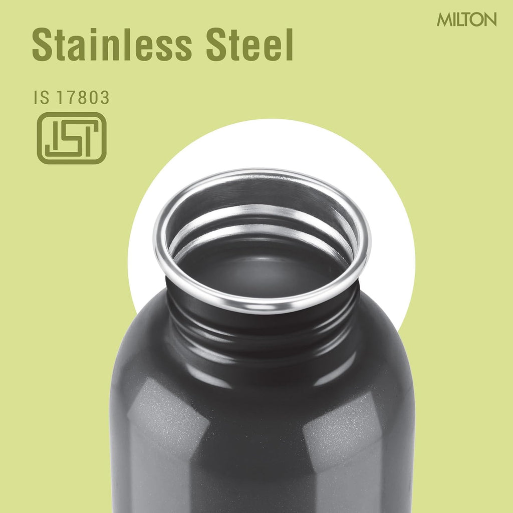 MILTON Marine 900 Stainless Steel Water Bottle, 2 Leakproof Lid, Single Walled, ISI Certified I For School, Office, Gym I 880 ml, Black