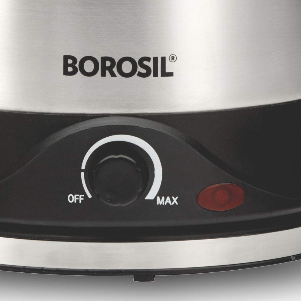 Borosil 1.5L Omni Stainless Steel Electric Kettle | Made in India | Can Boil upto 7 Eggs | Temperature Control Knob, Overheat Protection | 360° Rotating Base | Auto Cut-Off | 1 Year Warranty