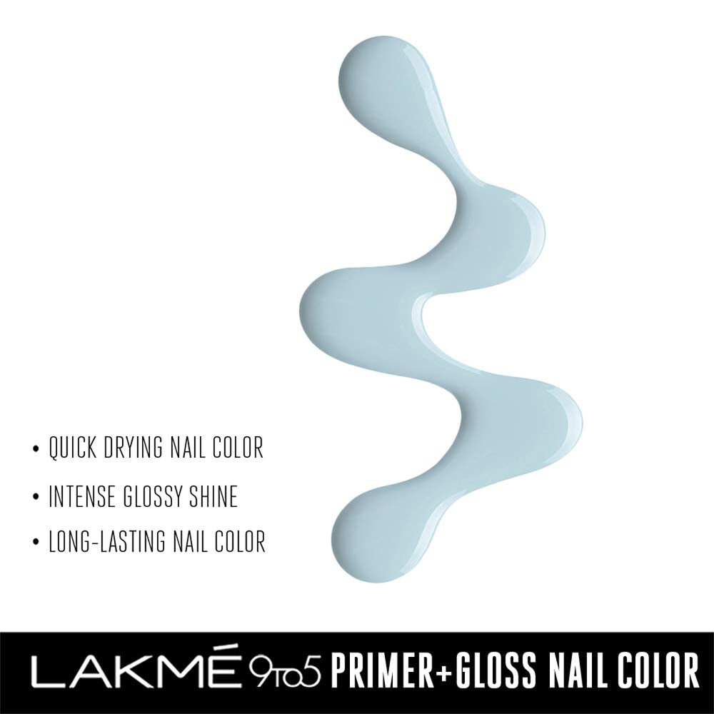 LAKMÉ 9 To 5 Primer + Gloss Glossy Finish Nail Colour, Blue Scape, 6 Ml