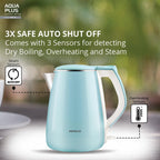 Havells Aqua Plus Electric Kettle 1.2 Litre, 1250 Watt | 304 Stainless Steel Inner Body | Cool Touch Body | Auto Shut-Off |Wider Mouth|2 Years Door Step Warranty by Havells (Blue)