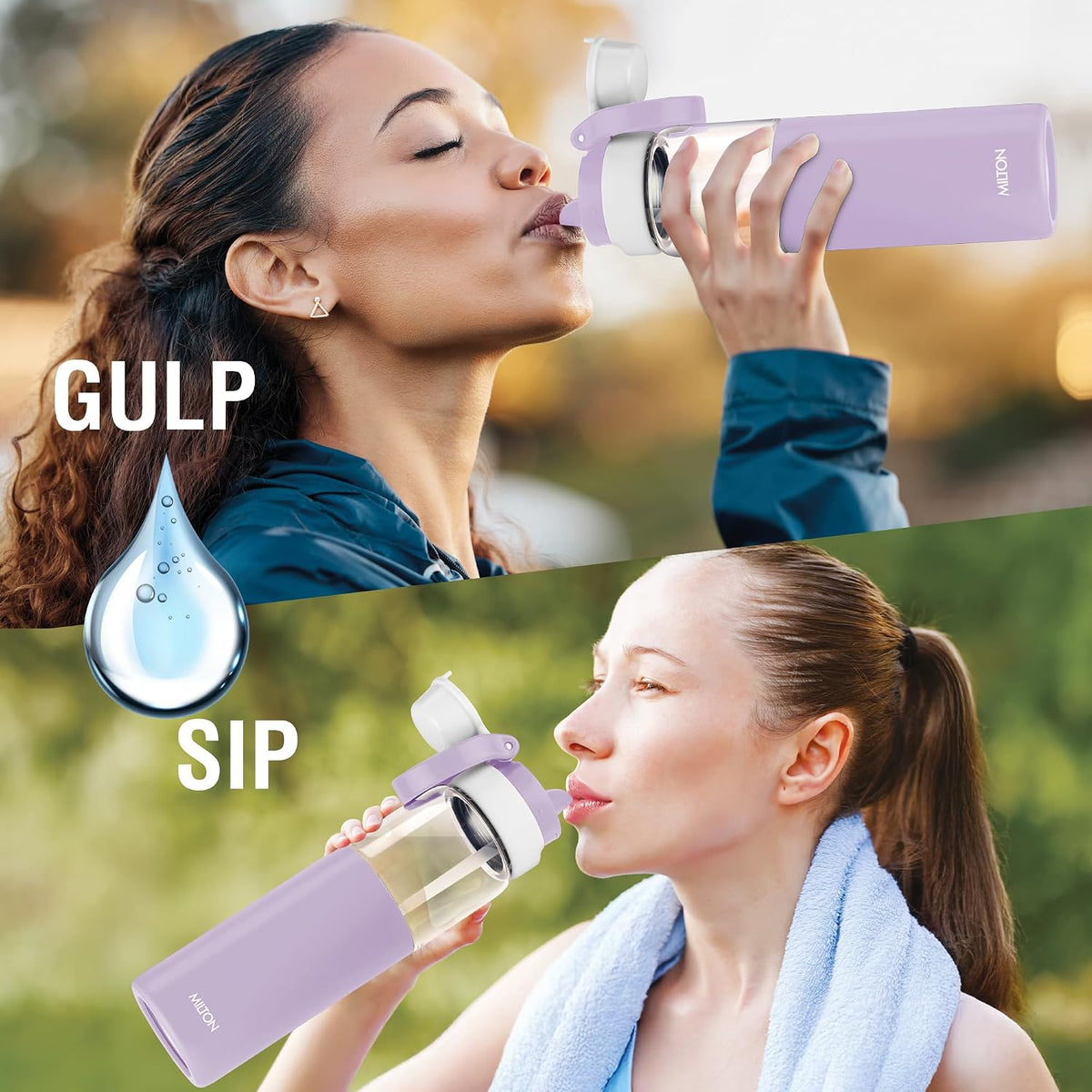 MILTON Navi 800 2-in-1 Lid Sip or Gulp Water Bottle 800 ml | Sturdy Handle I BPA Free| Food-Grade | One-Touch Open | Leak-Proof | Ideal for Office, School, College, Gym, Violet