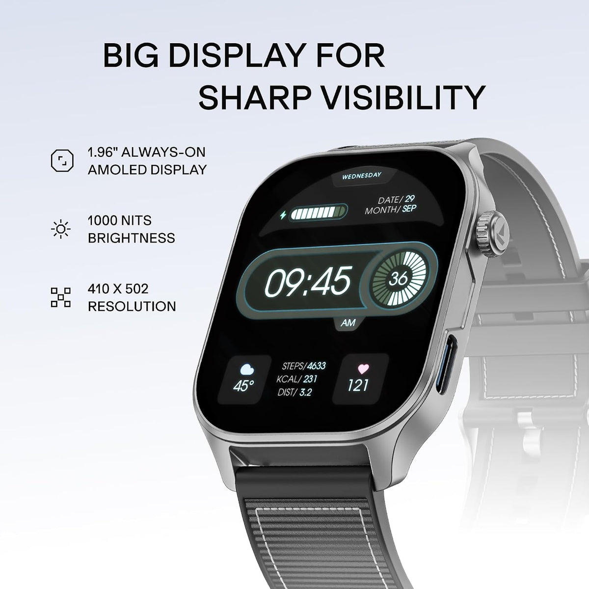 boAt New Launch Ultima Vogue 2, India's First AMOLED Type-C Smartwatch, 1.96" Display, 1000 nits Brightness, Metal Body w/Premium Straps, 10-Days Battery Life, Smartwatch for Men & Women(Active Black)