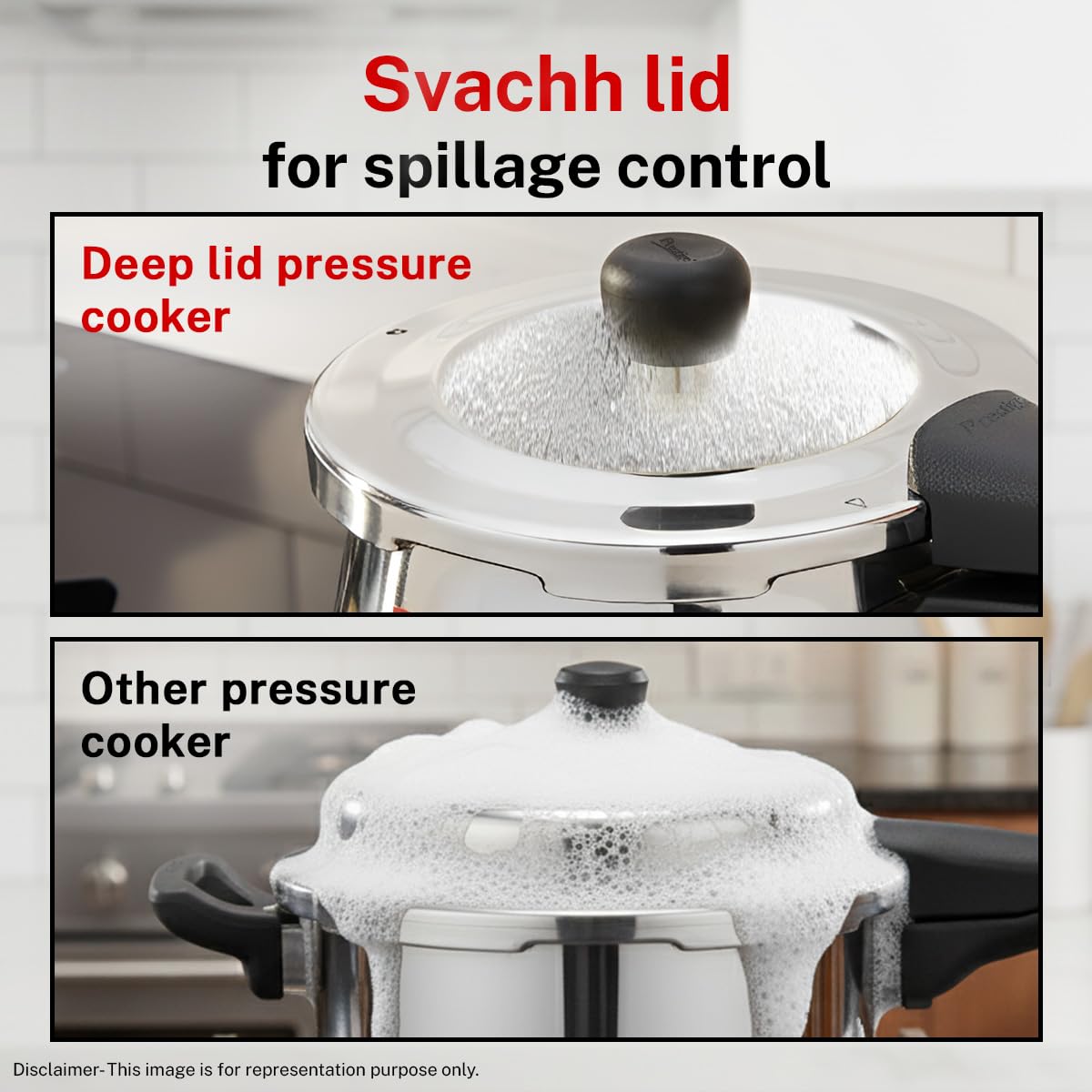 Prestige 2 Litre Stainless Steel Deluxe Alpha Svachh Outerlid Baby Handi Pressure Cooker|10 years warrantyDeep lid for spillage control|Gas & Induction compatible|ISI Certified