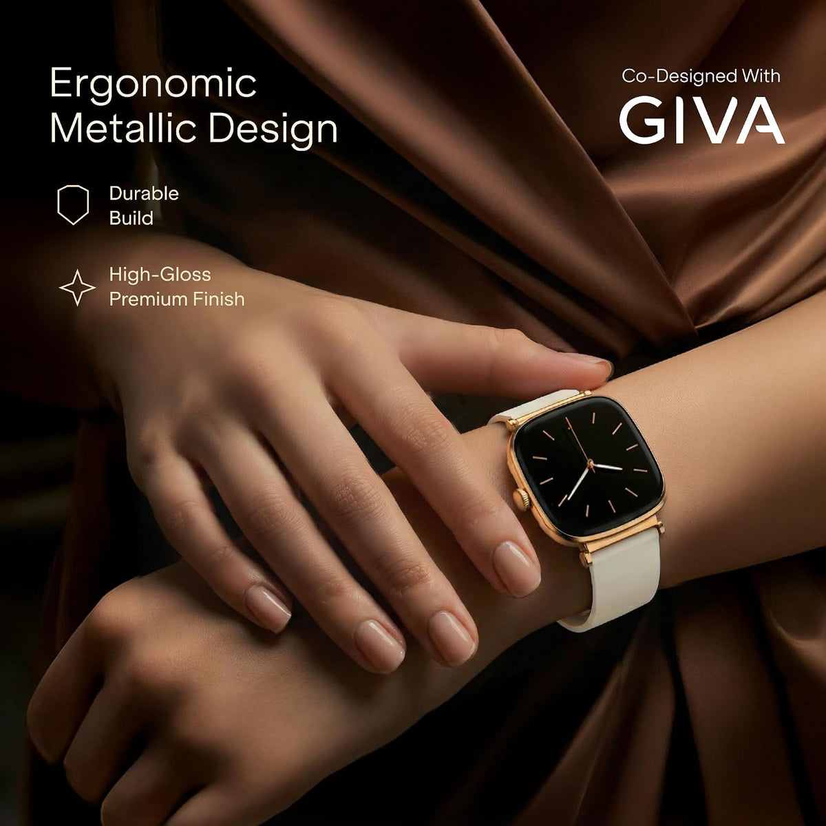boAt Chrome Ivory Smart Watch for Women, co-Designed with GIVA, Limited Edition 925gm Silver Charm, 1.7" AMOLED Display, 1000 nits Brightness, Premium Metallic Build (Silver Charm Edition)