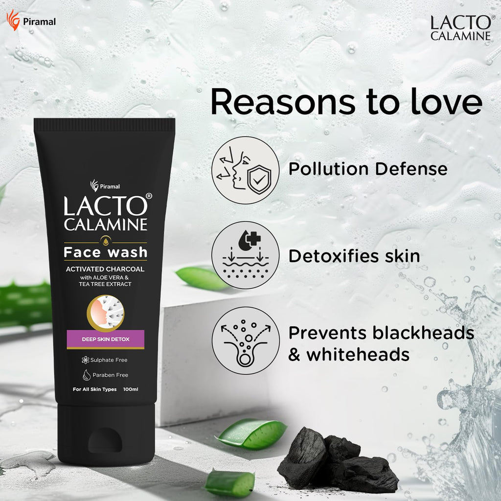 Lacto Calamine Charcoal Activates Face Wash Aloe Vera &amp; Tea Tree Extract for Deep Skin Detox