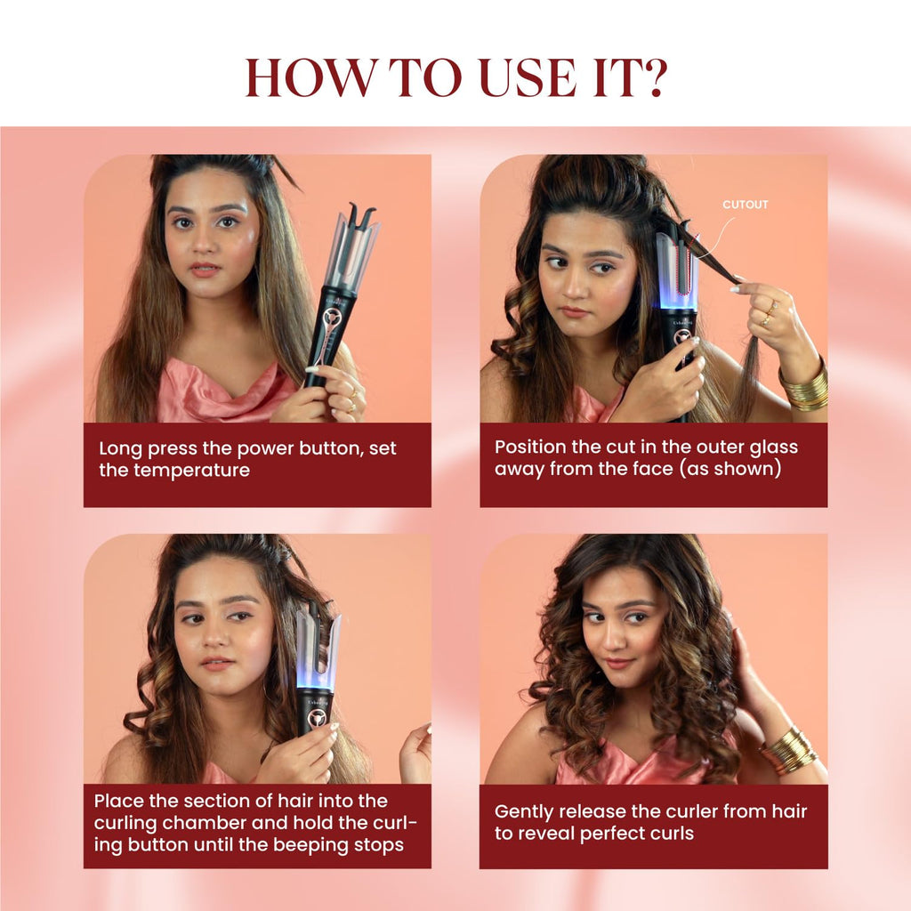 Urban yog MakeMeeBold Hair Straightener Brush & Automatic Hair Curler, Frizz Free Hair, Easy Two-Way Curling, Ceramic Coated, 5 Temperature Controls, 4 Curl Settings, Anti-Scald Design, 1200W, Black