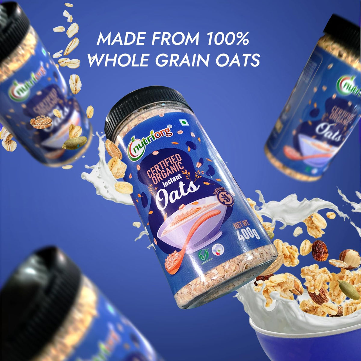 NutriOrg Instant Oats 400g | Organic & Gluten Free | High fibre & Protein Rich | Easy to Cook | Nutritional Breakfast