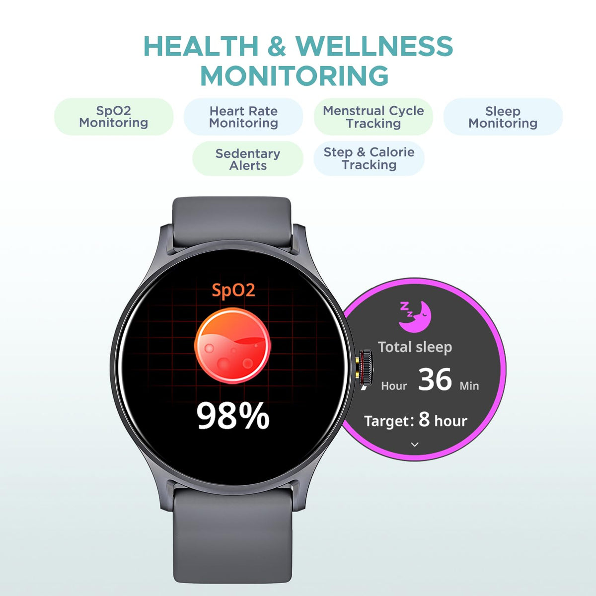 boAt Lunar Vista w/Large 1.52" (3.8 cm) AuraVue Display, AOD, 550 Nits Brightness, Functional Crown,100+ Sports Mode, Heart Rate & Sp02 Monitoring, Fitness Smart Watch for Men & Women (Cool Grey)