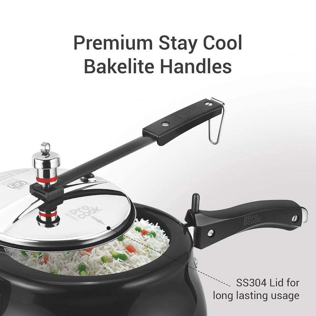 Milton Pro Cook Induction Cookware & Gas Stove Friendly Hard Anodized Royal Curve Pressure Cooker 5 Litre | SS304 Stainless Steel Inner Lid | 2X Harder Alloy Steel | ISI Certified | 5 Year Warranty