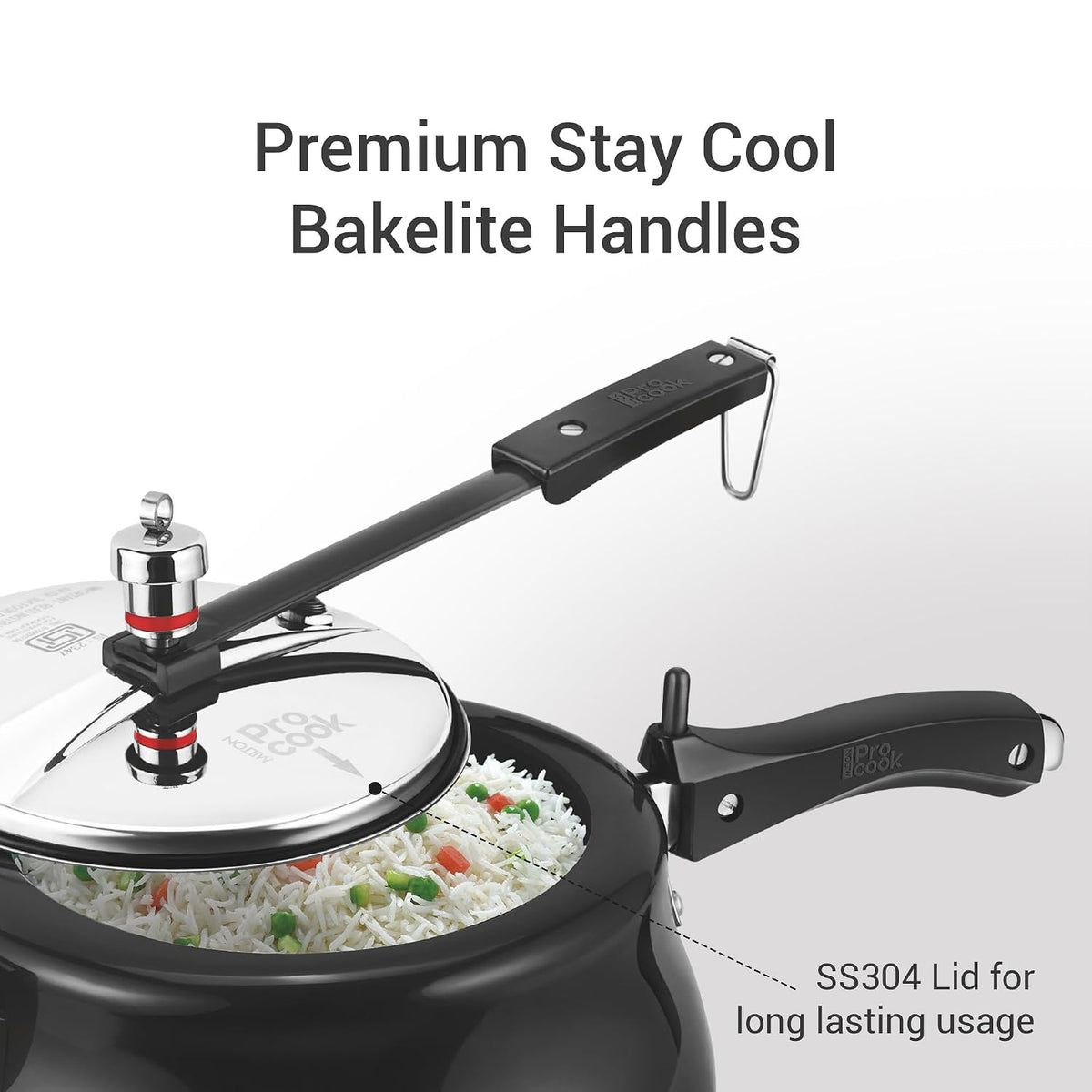 Milton Pro Cook Induction Cookware & Gas Stove Friendly Hard Anodized Royal Curve Pressure Cooker 5 Litre | SS304 Stainless Steel Inner Lid | 2X Harder Alloy Steel | ISI Certified | 5 Year Warranty